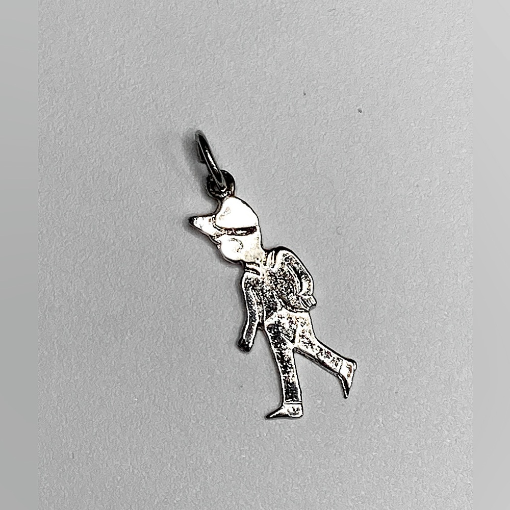 Vtg Sterling Silver Walking Boy in Baseball Cap Hat Charm | 1” L